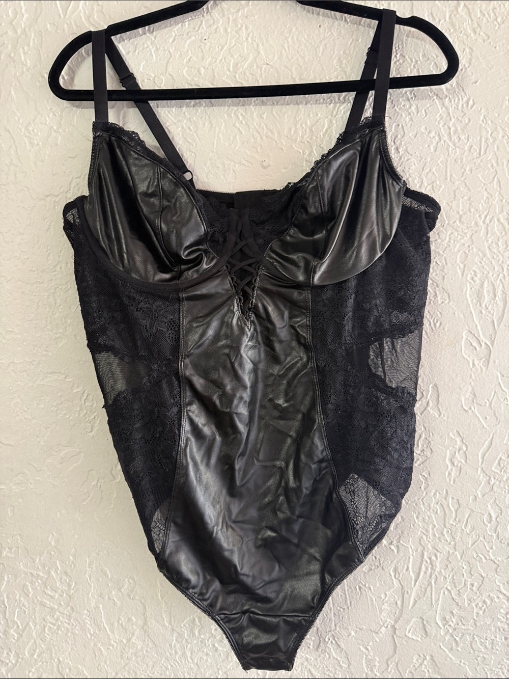 Black Faux Leather & Lace Bodysuit